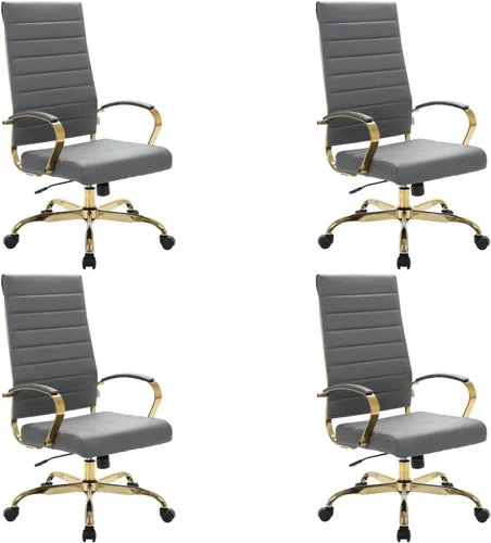 Vista 24 de LeisureMod Silla de oficina moderna de cuero con respaldo alto, silla de escritorio ejecutiva giratoria y ajustable con marco dorado, diseño Blanco