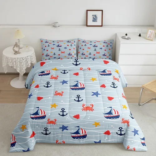 Vista 36 de Erosebridal Blue Ocean - Juego de edredón tamaño individual Juego de ropa de cama de ballena delfín y tortuga marina para niños y niñas, juego
