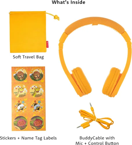 Vista 4 de BuddyPhones Explore Plus Auriculares plegables con cable para niños, cable para compartir audio integrado con micrófono en línea, limitación