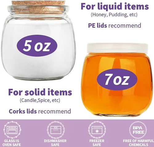 Vista 4 de Syntic Paquete de 40 tarros pequeños de vidrio con tapas de corcho, tarros de masón vacíos de 7 onzas para hacer velas, recipiente de yogur