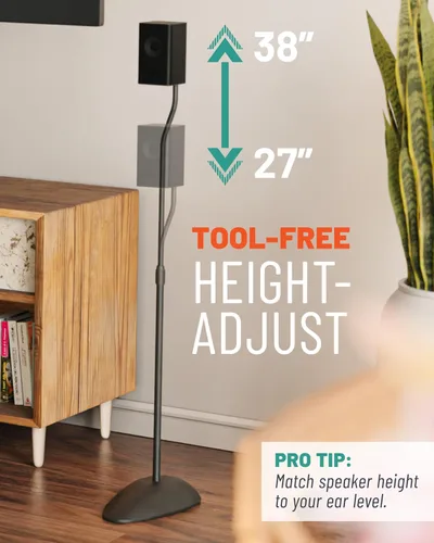 Vista 2 de ECHOGEAR Soportes universales para altavoces, altura ajustable con compatibilidad universal, funciona con Vizio, Klipsch, Bose y más, incluye