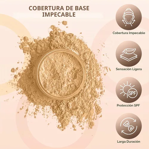 Vista 4 de Kit básico con juego de 6 brochas y juego de bases de maquillaje mineral, piel mate. , Beige