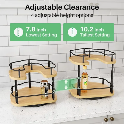 Vista 6 de Lazy Susan Organizador de especias – Organización de especias para gabinete, mesa giratoria ajustable para despensa, cocina, organizador giratorio