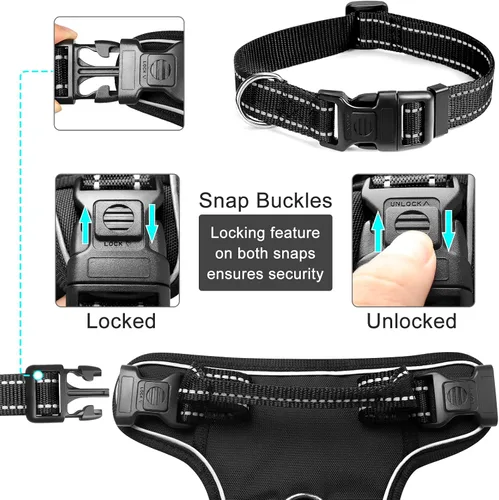 Vista 7 de Arnés para perro sin tirones, arneses para mascotas con collar, chaleco Oxford reflectante y ajustable, hebillas delanteras y traseras para correa