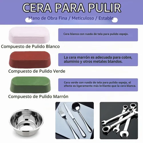 Vista 5 de Rueda de pulido de 4" con compuesto de pulido y juego de adaptador de taladro de eje de 1/4", kit de herramientas de pulido de 8 piezas, amoladora