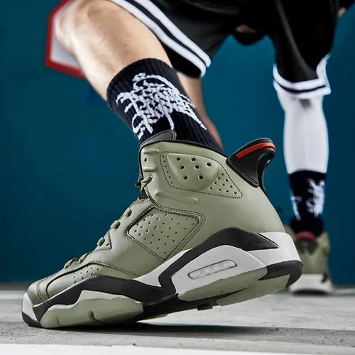 Vista 6 de MODGE Zapatos de baloncesto para hombre, zapatos de baloncesto de caña alta, antideslizantes, transpirables, ligeros, con amortiguación