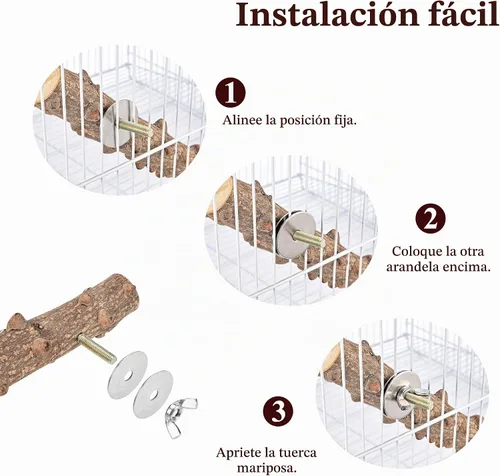 Vista 6 de Perca de escalera para pájaros para jaula de madera natural para pájaros, soporte de perca, juguete para masticar