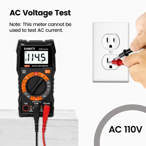 Vista 2 de KAIWEETS- Multímetro digital con funda, voltímetro CA/CC, prueba de Ohm/Volt/Amp, continuidad, diodos, para toma de corriente doméstica, prueba
