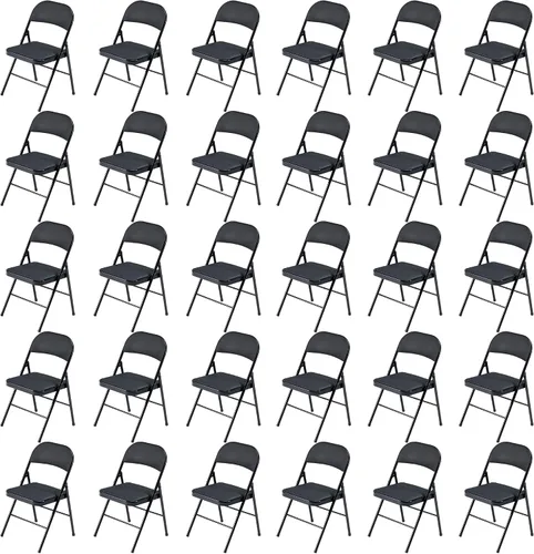 Vista 20 de Paquete de 4 sillas plegables negras, sillas plegables acolchadas con asiento y respaldo de piel sintética, sillas plegables de metal portátiles