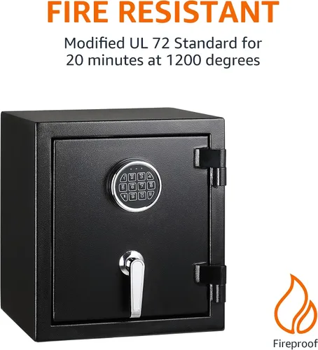 Vista 2 de Amazon Basics Caja fuerte de seguridad resistente al fuego con teclado electrónico programable, para asegurar objetos de valor y documentos