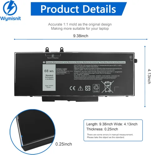 Vista 3 de Batería de reemplazo para laptop Wymisnit de 68Wh 3HWPP para Dell Latitude 5510 5410 5501 5401 5511 5411 Precision 3541 3551 Inspiron 7706 2n1