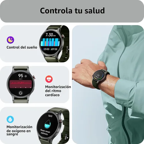 Vista 2 de Reloj inteligente para hombres y mujeres, responder/hacer llamadas, rastreadores de actividad con pantalla ultra clara AMOLED con monitor