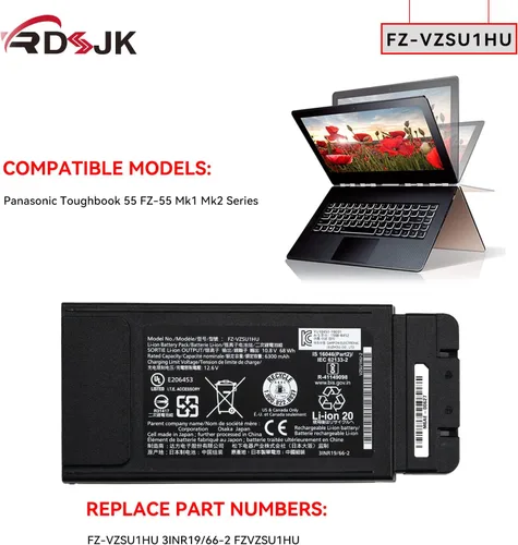 Vista 3 de FZ-VZSU1HU VZSU1HU FZ-VZSU1HAU VZSU1HAU - Batería para portátil Panasonic Toughbook 55 FZ-55 Mk1 Mk2 FZ-VZSU1 Series 3INR19/66-2 10.8V 68Wh/6300mAh