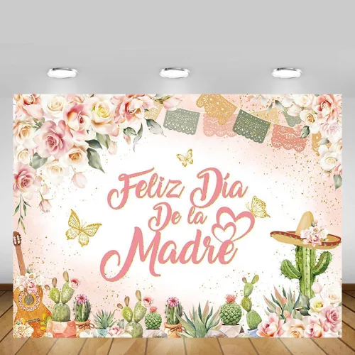 Vista 10 de MEHOFOND Fondo de feliz día de la madre, decoración mexicana para el Día de la Madre, fondo floral rosa para cabina de fotos, cartel de fiesta