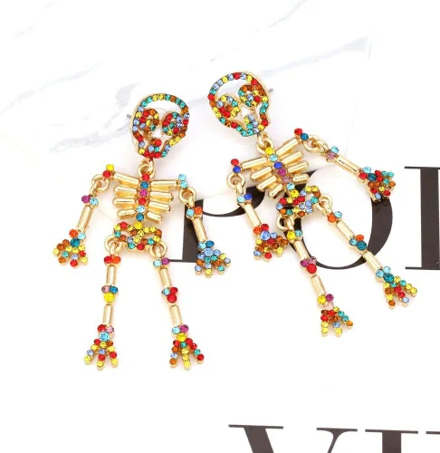 Vista 5 de Skeleton Skull Earrings for Women Gothic Spooky Ghost Hanging Skeleton Dangle Earrings Halloween Theme Jewelry Gift