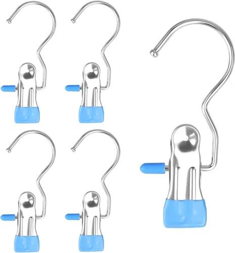 Vista 8 de FuninCrea Clips para ganchos de lavandería, 5 piezas de acero inoxidable antideslizantes para botas de lavandería, clips portátiles resistentes