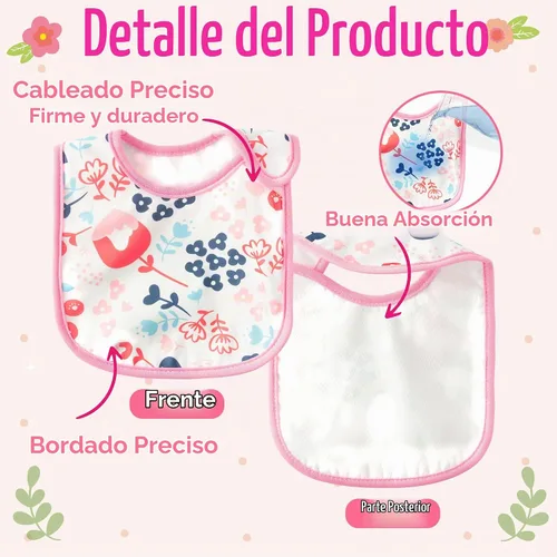 Vista 3 de 7 Piezas Baberos de Bebé de Algodón Impermeables con Cierre de Velcro Babero para Recién Nacido Recuerdo Regalo de Bebé para Babear Alimentación