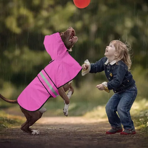 Vista 5 de Impermeable para perros – Impermeables con capucha para perros, abrigo de lluvia reflectante ajustable para perro, chaqueta de lluvia para perro
