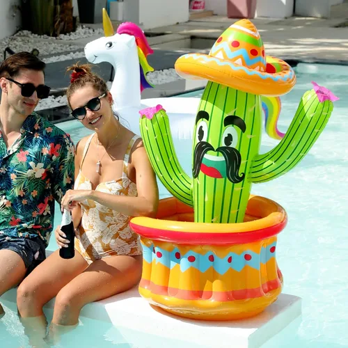 Vista 5 de PARENTSWELL Enfriador inflable de cactus de 47.5 pulgadas, enfriador de bebidas inflable para fiestas de verano, cubo de hielo inflable, suministros