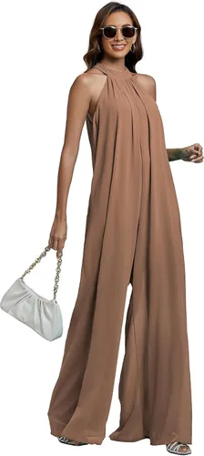 Vista 4 de LYANER Enterizo de pantalones largos de gasa sin mangas con cuello halter para mujer