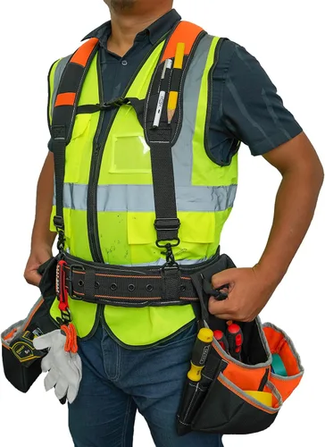 Vista 8 de KUNN Cinturón de herramientas con tirantes, delantal combinado de cinturón Pro Framer (bolsa extraíble y cinturón de cintura) con múltiples