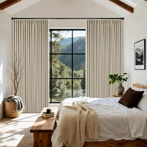 Vista 144 de Juego de 2 paneles de cortinas plisadas negras de 80 pulgadas para sala de estar, cortinas plisadas de lino con forro de 80 pulgadas de largo, 100%