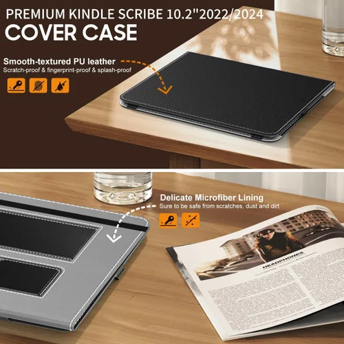 Vista 2 de MoKo Funda protectora para Amazon Kindle Scribe 2024/2022 de 1ª generación, funda delgada de piel sintética con función de encendido y apagado Negro