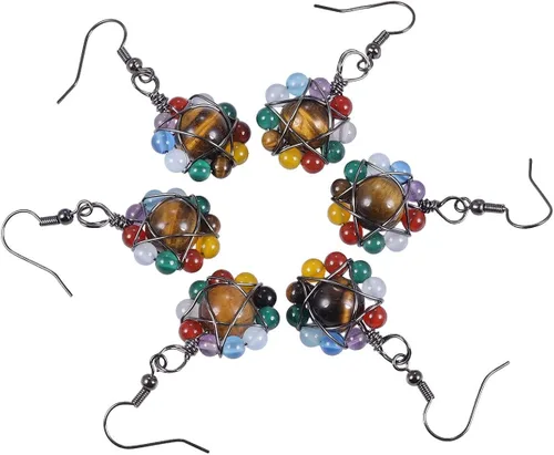 Vista 3 de Nupuyai - Pendientes de perlas de chakra para mujer diseño de cristales curativos de Reiki