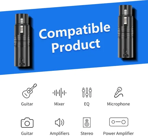 Vista 8 de Adaptador de audio XLR macho a hembra, conector de acoplamiento de bloqueo seguro de carcasa negra, transmisión de señal sin pérdida de 3 pines
