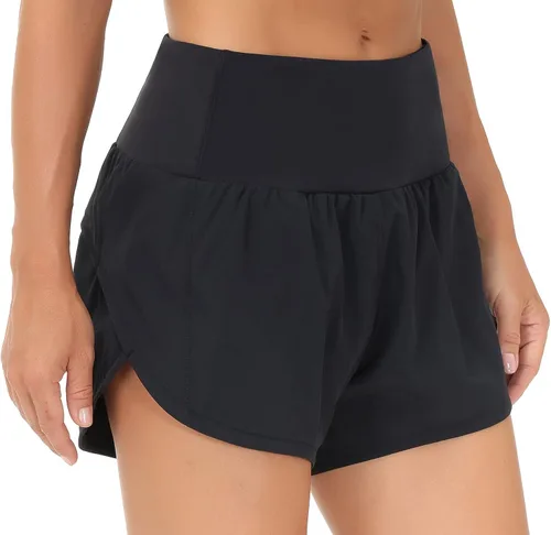 Vista 2 de THE GYM PEOPLE - Pantalones cortos de entrenamiento deportivos de cintura alta para mujer, de secado rápido, con forro de malla y bolsillos