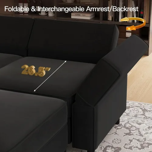 Vista 7 de Belffin Sofá modular modular con asiento de almacenamiento, sofá en forma de U de gran tamaño, sofá modular de terciopelo con terciopelo otomano