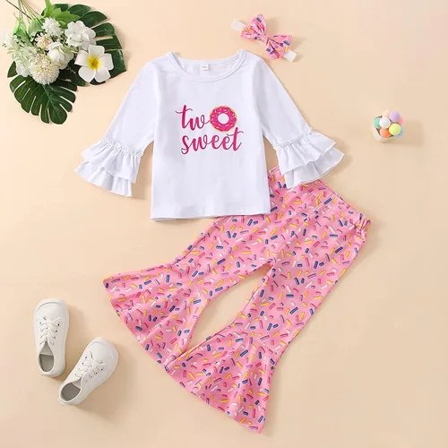 Vista 49 de Conjunto de ropa de cumpleaños para bebé niña pequeña, camiseta de manga larga, pantalones de campana, diadema