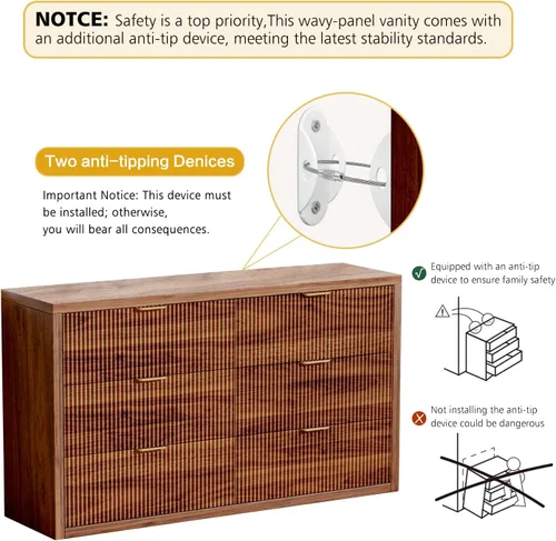 Vista 5 de Ieejdn 55.12" Modern Chest of Drawer, 6 Deep Drawers,Clothes Organizer,Large Storage Cabinet for Living Room, Bedroom,Dresser TV Stand, Wood Drawer