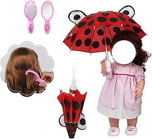 Vista 6 de Conjunto de 12 vestidos hechos a mano para muñecas, disfraces para Barbies de 14-16 pulgadas, ropa, sombrero, paraguas, espejo, cepillo, regalo