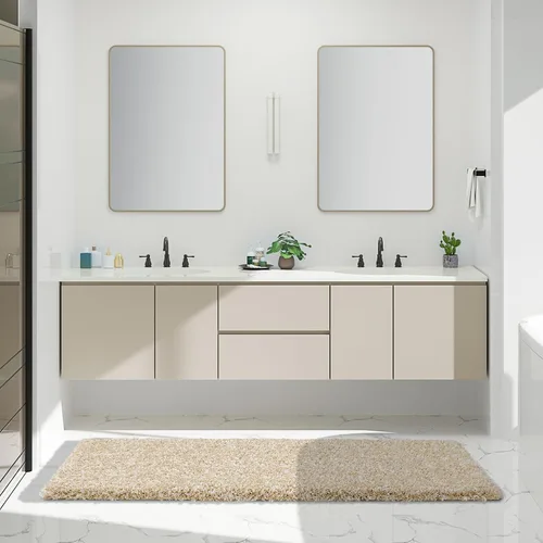 Vista 32 de Yimobra Alfombras de baño en negro y blanco antideslizantes lavables, tapetes de baño ultra suaves y absorbentes de agua, alfombra de ducha suave