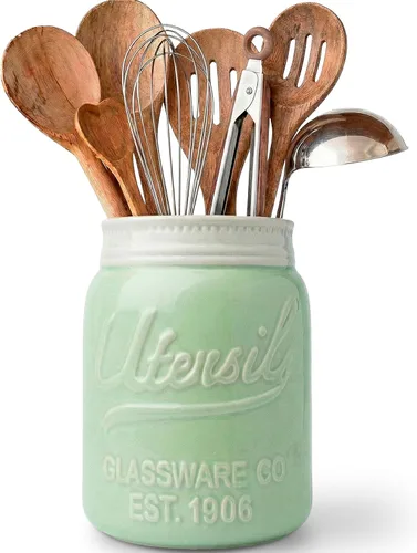 Vista 11 de Comfify Tarro de boca ancha para utensilios, organizador decorativo de utensilios de cocina, apto para lavavajillas, organizador de cocina azul