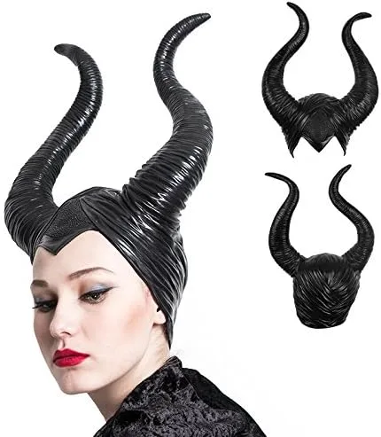 Vista 5 de Tocado de disfraz de Maléfica, 1 unidad, sombrero de Halloween, cuernos de reina negros.