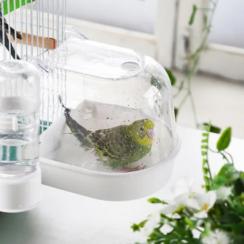Vista 2 de IBWell Baño transparente para pájaros pequeños accesorios para jaulas de periquitos - Adecuado para cacatúas y periquitos