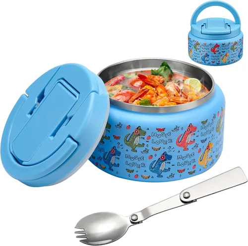 Vista 12 de BABHAMNESS Termo de sopa de 13.5 onzas para comida caliente para niños, recipiente aislado al vacío con tapa de hebilla, boca ancha, a prueba
