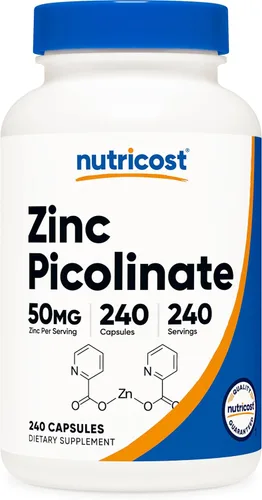 Vista 9 de Nutricost Picolinato de Zinc 50mg, 120 Cápsulas Vegetarianas, Sin Gluten Sin OGM