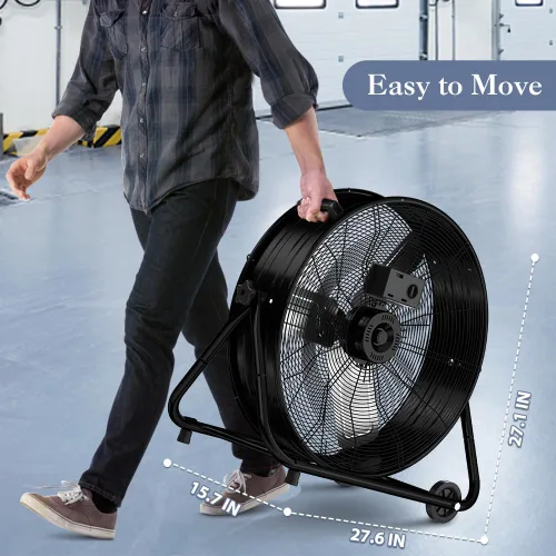 Vista 8 de LifePlus Ventilador de Tambor Industrial de 24 Pulgadas, Ventilador de Piso de Taller de Alta Velocidad, 3 Velocidades, Circulador de Aire de Metal
