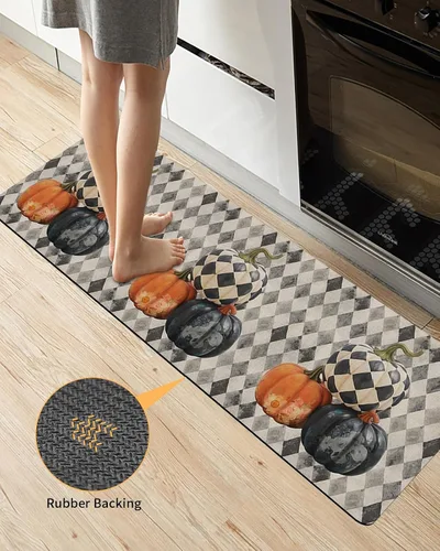 Vista 4 de Tapete de baño con diseño floral de calabazas para bañera, antideslizante, de secado rápido y absorbente, de tierra de diatomeas, tapete