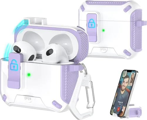 Vista 198 de R-fun Funda de carga compatible con AirPods de 2ª generación 2019, 1ª generación 2016, protección completa contra caídas, tapa desplegable