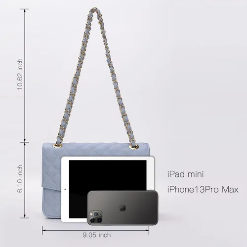 Vista 6 de GM LIKKIE Bolso de hombro acolchado para mujer, bolso cruzado con solapa mediana con correa de cadena, bolso de mano de cuero vegano suave