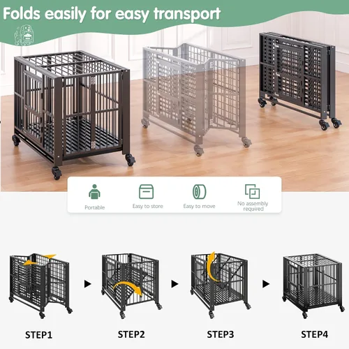 Vista 5 de Jaula para Perros Resistente de BETISEF, Jaula Grande para Perros Indestructible con Prueba de Fuga, Caseta para Perros de Alta Ansiedad