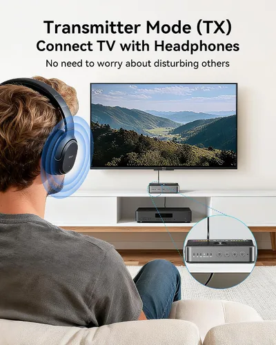Vista 5 de Receptor transmisor Bluetooth 6.0 para altavoces con cable/sistema estéreo de transmisión de música para el hogar, compatible con funciones AUX