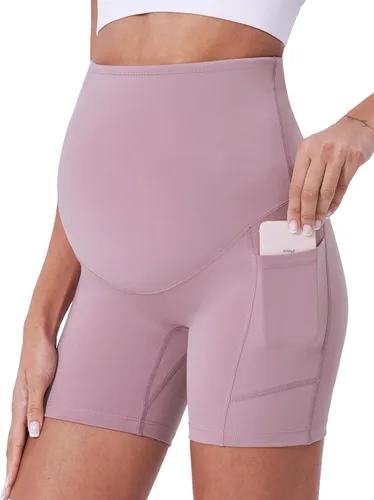 Vista 13 de POSHDIVAH Pantalones cortos de maternidad para mujer de 5 pulgadas 2 piezas negro