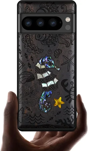 Vista 10 de Carveit Funda de madera de diseñador para Google Pixel 8 Pro (grabado de madera e incrustaciones de carcasa) compatible con cargadores inalámbricos