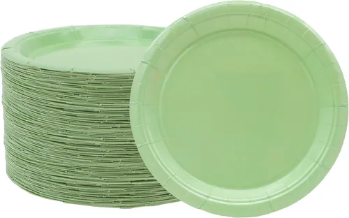 Vista 10 de 50 platos azules para fiestas, platos de papel azules de 7 pulgadas, platos de papel desechables azul claro para fiesta temática de fiesta azul