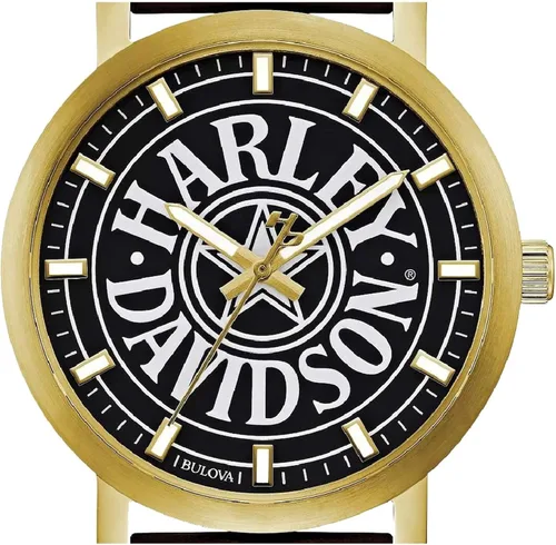 Vista 3 de Harley-Davidson 77A100 Reloj de acero inoxidable para hombre icónico Fat Boy dorado